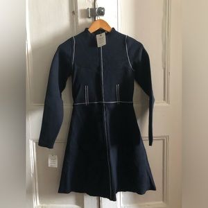 Sandro Navy Blue Sweater Knitwear Dress w/ White Stitching Size 36